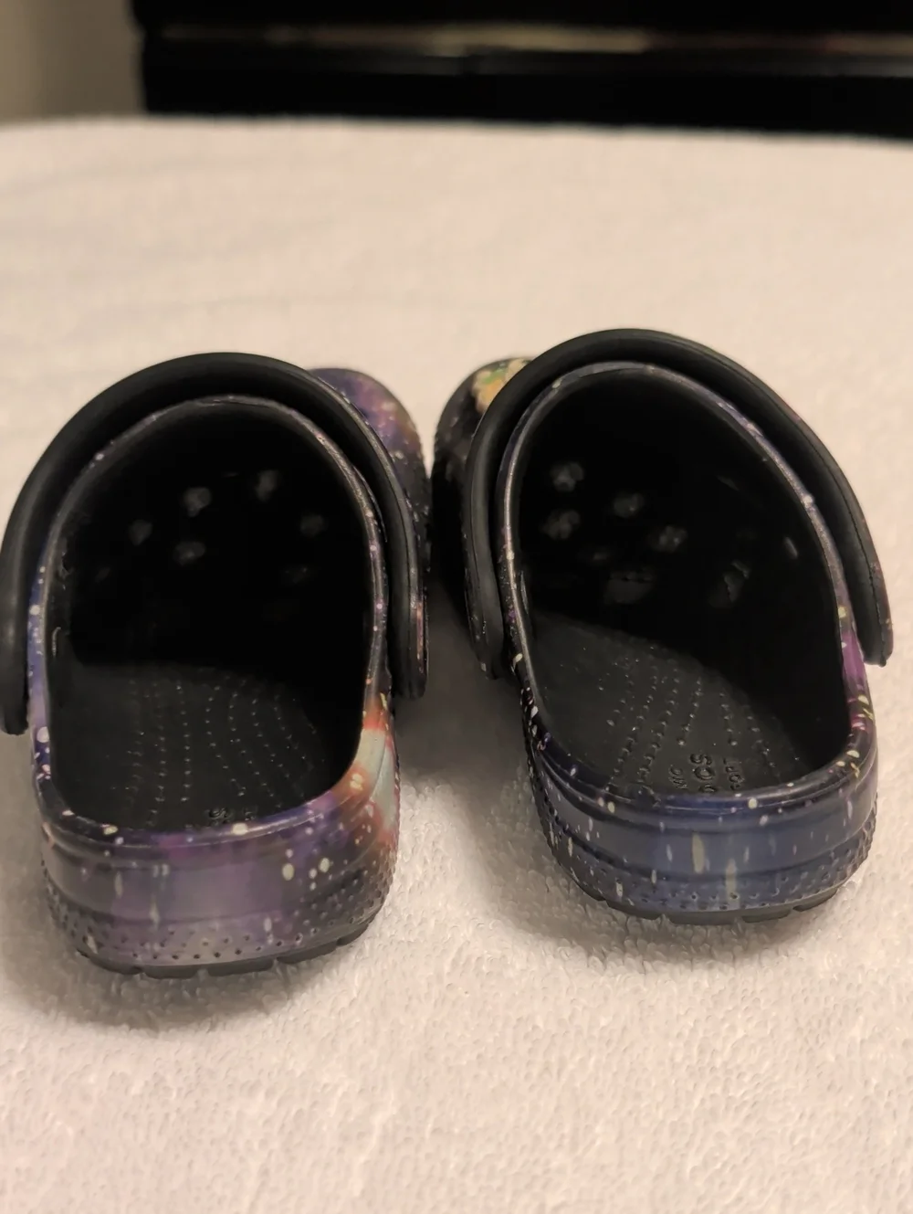 Crocs Galaxy Print Clogs with Cute Charms - Purple/Black